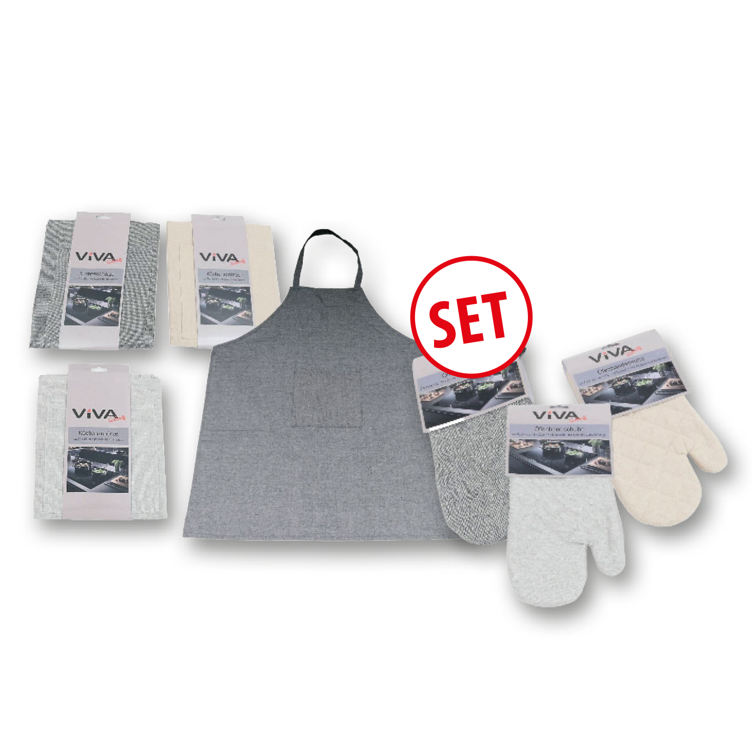 VIVA living Set: Küchenschürze & Ofenhandschuhe