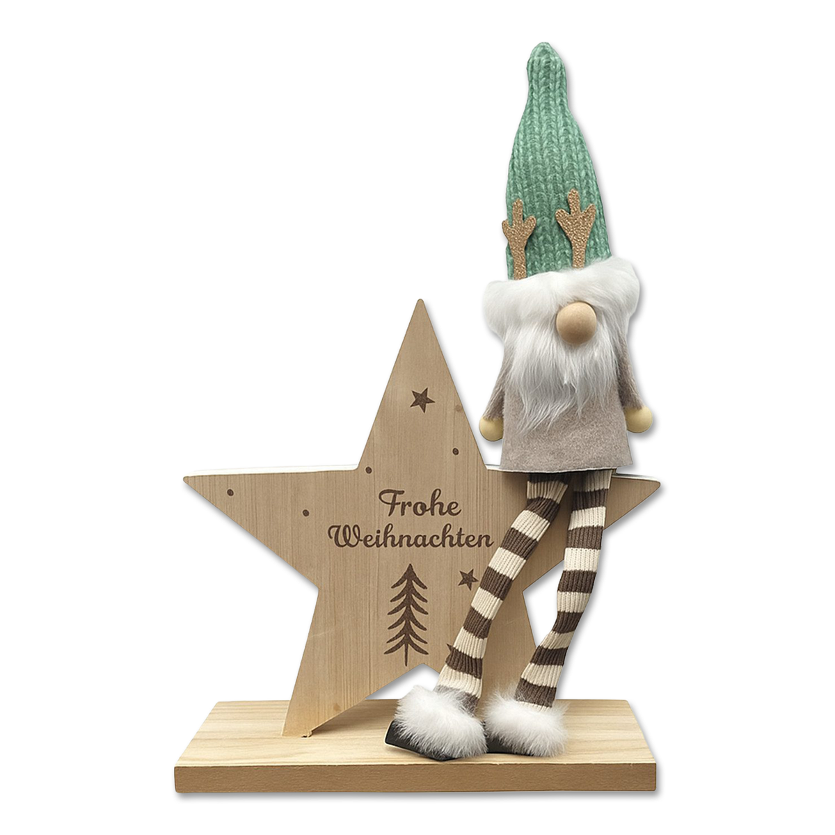 Holzstern mit sitzenden Weihnachtswichtel